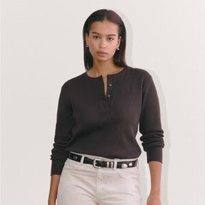 Everlane Waffle Long Sleeve Henley Quarter Button Shirt Top Black Size Small